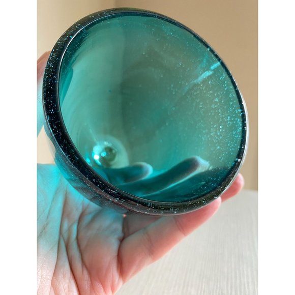 Heavy Aqua Luster Blue Glass Goblet Cup with Clear Luster Stem and Base Hand Blo - Picture 10 of 13